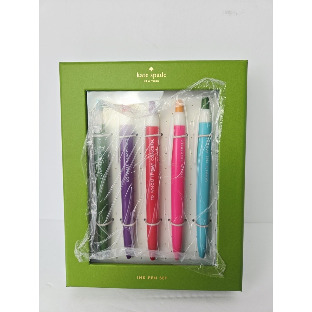 Kate Spade Pen Set‎ of 5 Black Ink Ballpoint Pens Colorful So Well Composed NEW